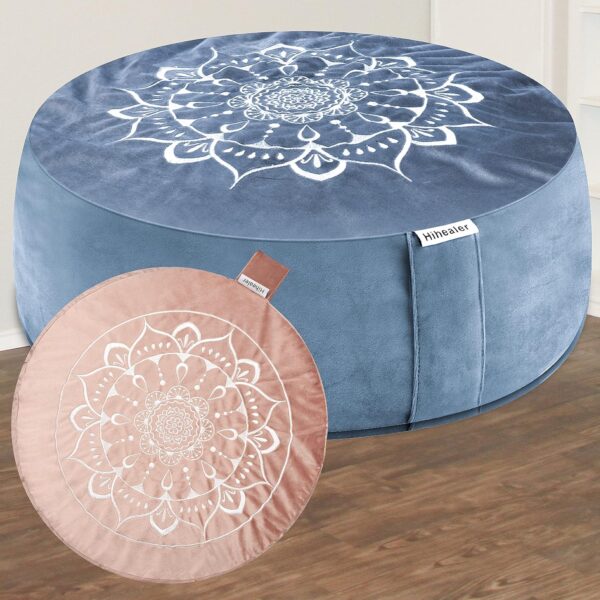 Hihealer Meditation Cushion - Large Velvet Zafu Floor Pillow for Adults and Women - Comfortable Yoga Pillow with Traditional Tibetan Buckwheat Filling for Meditation and Relaxation