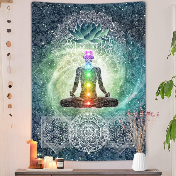 Chakra Vertical Tapestry, Seven Chakra Yoga Meditation Zen Decor Tapestry Wall Hanging for Bedroom, Hippie Lotus Spiritual Tapestries Poster Beach Blanket College Dorm Home (40W X 60H)