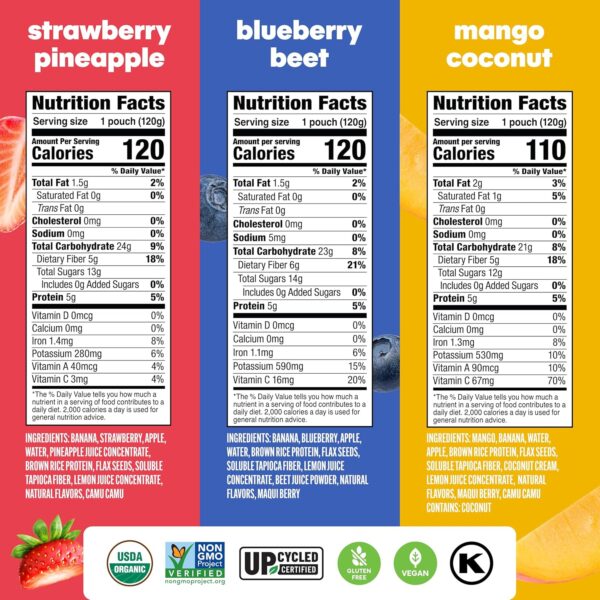 Noka Superfood Fruit Smoothie Pouches Variety Pack, Healthy Snacks with Flax Seed, Plant Protein and Prebiotic Fiber, Vegan and Gluten Free Snacks, Organic Squeeze Pouch, 4.22 oz, 6 Count