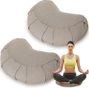 Wenqik 2 Pack Meditation Cushion Yoga Pillow Meditation Pillow Crescent Shaped Yoga Bolsters Zafu Seat with Removable Washable Cover Floor Pouf for Sitting Men or Women, Gray