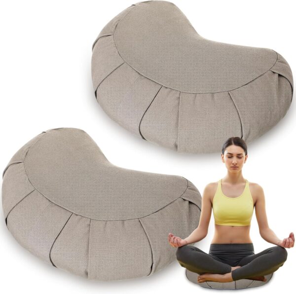Wenqik 2 Pack Meditation Cushion Yoga Pillow Meditation Pillow Crescent Shaped Yoga Bolsters Zafu Seat with Removable Washable Cover Floor Pouf for Sitting Men or Women, Gray