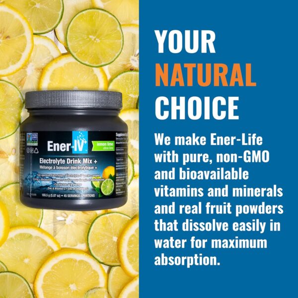 Ener-IV Electrolyte Hydration & Energy Drink Mix Potassium Zinc & Vitamin C Electrolytes Powder - Muscle Recovery & Immunity Sports Drinks for Women & Men, Low Sugar Non-GMO - Lemon Lime - 45 Servings