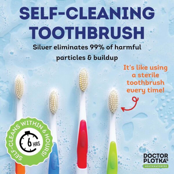 MOUTHWATCHERS Dr Plotkas Extra Soft Bristle Flossing Toothbrush Manual Soft Toothbrush for Adults, Ultra Clean Toothbrush, Good for Sensitive Teeth and Gums, Variety 4 Pack, Colors May Vary