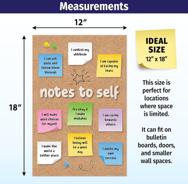 ZOCO — Notes to Self Poster — Mental Health Awareness — School Counselor Office Decor — Growth Mindset, Positive Thinking for Teens — Motivational Posters for Classrooms — LAMINATED, 12x18 inches