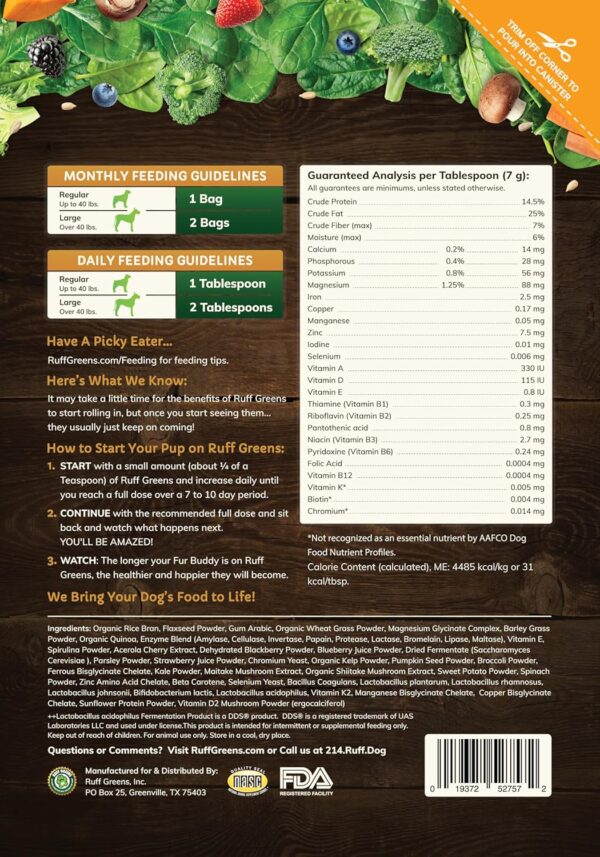 Ruff Greens K9 VitaSmart Vitamin & Mineral Supplement Nutritional Support for Dogs, 7.4 Ounce