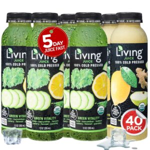 O2 Living Cold Pressed Health Juice – OrganicLow-Calorie Detox Cleanse Drink, Non-GMO, Nutrient-Packed Fruit & Vegetable Juice, Immunity Boosting Beverage – 40 Pack 5-Day Juice Fasting (12oz)