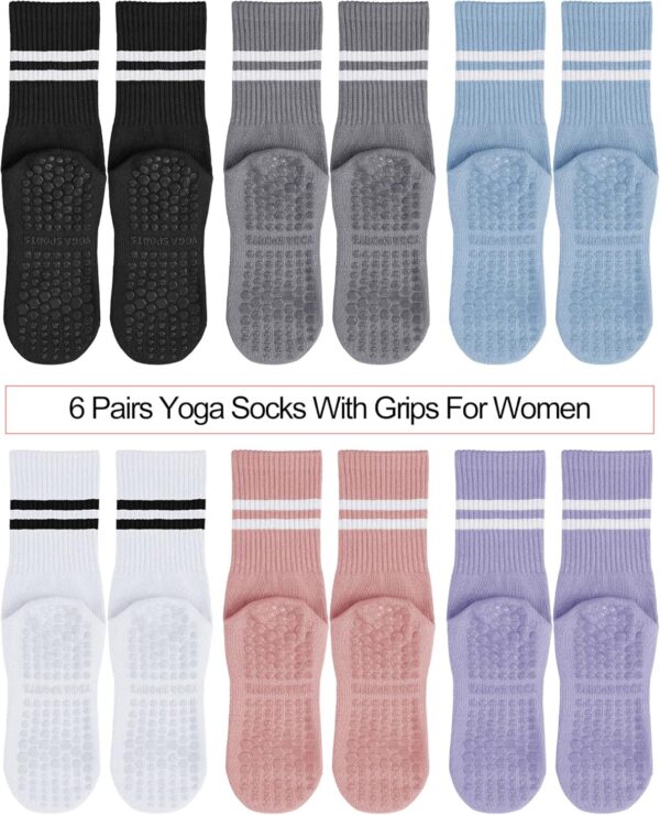 Sintege 6 Pairs Pilates Socks Yoga Socks with Grips for Women Non Slip Barefoot Workout Crew for Pregnant Ballet Dance