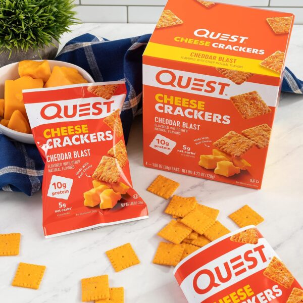 Quest Nutrition Cheese Crackers, Cheddar Blast, 10g Protein, 5g Net Carbs, 1g Sugar, Made with Real Cheese, 12 Packs (1.06 oz bags)