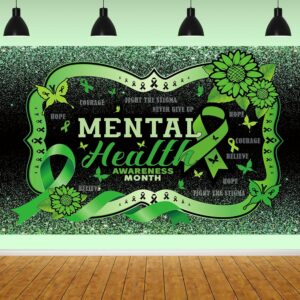 Mental Health Awareness Month Backdrop Green Ribbon Awareness Photo Backdrop for Mental Health Month Party Supplies Outdoor Indoor Wall Decorations 71x47 inch