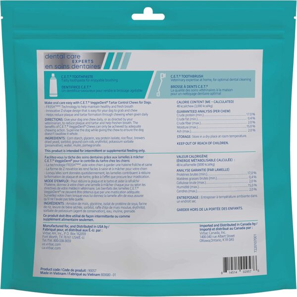 Virbac CET VEGGIEDENT FR3SH Tartar Control Chews for Dogs, Medium (Pack of 30)