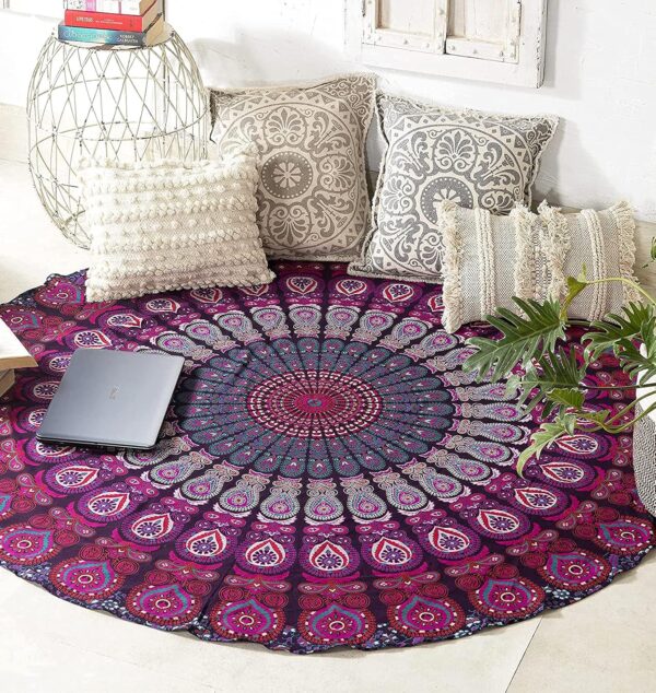 raajsee Purple Round Beach Tapestry Hippie/Boho Beach Blanket Mandala/Indian Cotton Throw - Round Tablecloth/Home Decor/Indie Rug Yoga Mat Meditation Picnic Rugs 178 CM / 70 INCHE Circle
