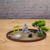 Zen Garden for Desk 13x8in – Japanese Meditation Kit with Buddha, Bonsai Tree, Natural Sand, Stones, Bamboo Rakes & Accessories – Mini Zen Garden for Office Relaxation & Decor by Roanle