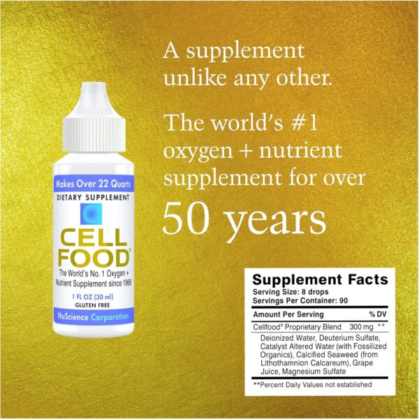 Cellfood Oxygen Boost, 1 fl oz - Liquid Oxygen Supplement for Lymphatic Drainage, Altitude Sickness, Jet Lag, Fatigue, Headaches, Hangovers & Energy - Gluten Free, Cert. Kosher - Makes Over 22 Quarts