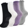 SkiBeaut Pilates Yoga Grips Socks, 4 Pairs Non Slip Skid Women Reformer Hospital Sticky Socks for Elderly Pregnancy Lady
