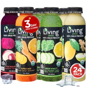 O2 Living Juices Cold Pressed Juice – Organic Low-Calorie Detox Cleanse Drink, Non-GMO, Fresh Fruit & Vegetable Juice, Immunity Refresher, Vitamin-Packed Beverage – 24 Pack | 3-Day (12oz Each)