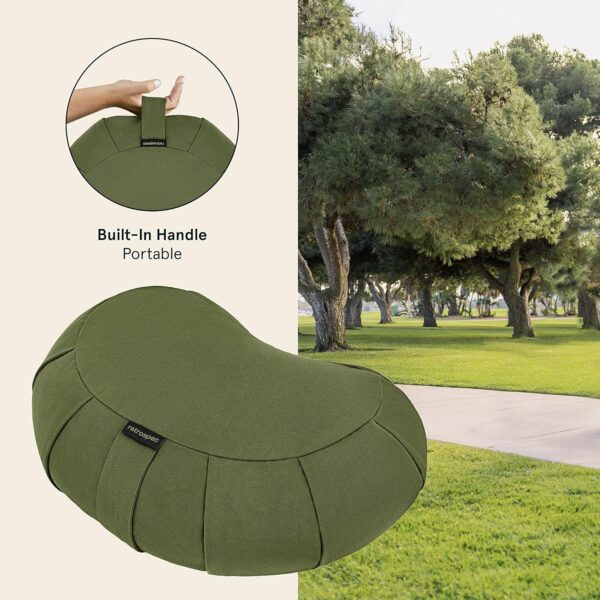 Retrospec Sedona Zafu Meditation Cushion Filled w/Buckwheat Hulls - Yoga Pillow for Meditation Practices - Machine Washable 100% Cotton Cover & Durable Carry Handle; Crescent, Basil