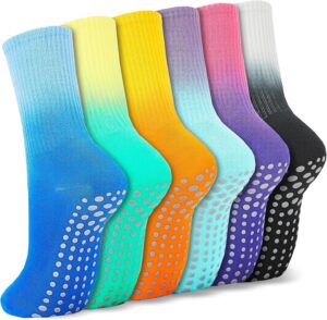 Pilates Girp Socks Cute Tie Dye Socks with Non Slip Grips for House Yoga Barre Hospital