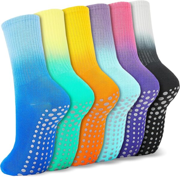 Pilates Girp Socks Cute Tie Dye Socks with Non Slip Grips for House Yoga Barre Hospital