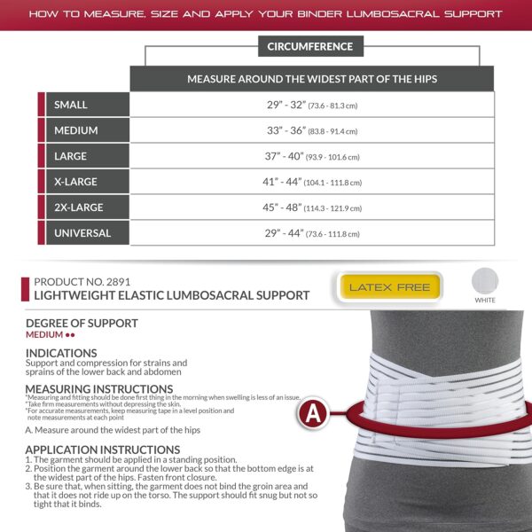 OTC Lumbosacral Support, 7-inch Lower Back, Lightweight Compression, Elastic, White, Universal