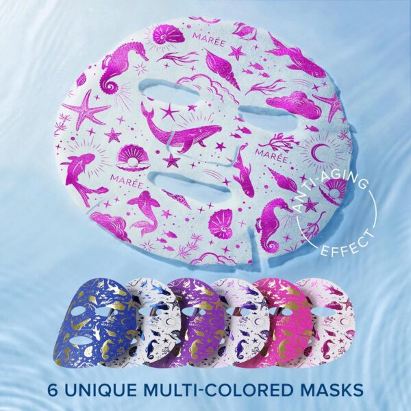 MAREE Collagen Facial Mask with Hyaluronic Acid - Sheet Face Masks Skincare with Green & Red Algae Extract - Hydrating Mascarillas Faciales For Women Skin Care - 6 Pack