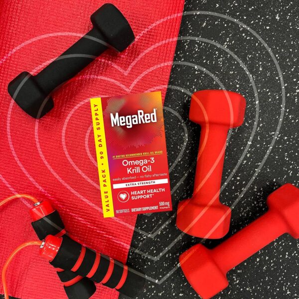 MegaRed Antarctic Krill Oil 500mg Omega 3 Fatty Acid Supplement, Extra Strength EPA & DHA Krill Oil Softgels (90cnt Box), Astaxanthin, Heart Health Supplement with No Fish Oil Aftertaste