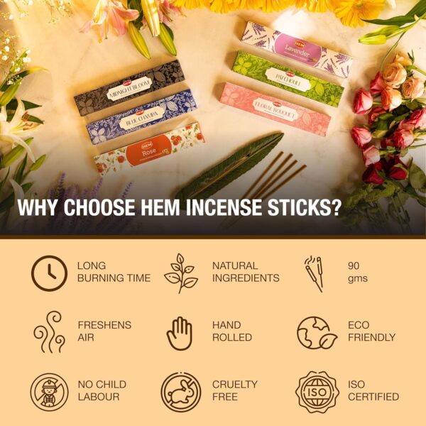 Hem Assorted Incense Sticks Variety 6 Incense Sticks Packs x 15 GMS-Aromatherapy Incense for Calm, Inscents Stick Gift Set, Perfect for Meditation and Relaxation (Hem Floral Series)