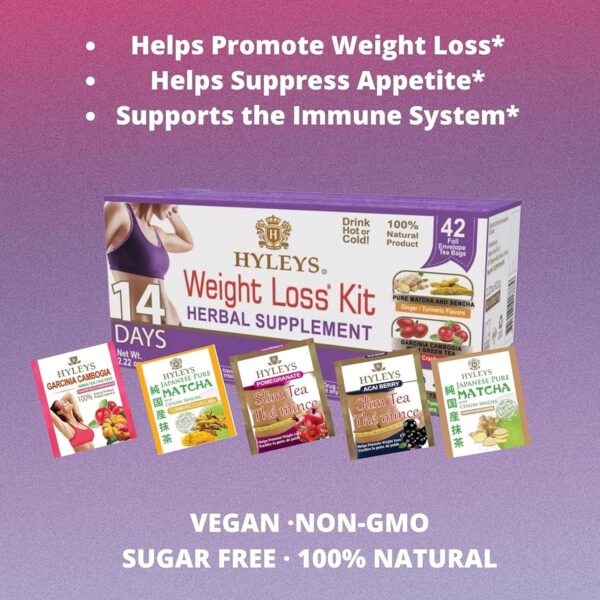 HYLEYS 14 Day Weight Loss Tea – 42 Tea Bags – Garcinia Cambogia, Matcha Green Tea, Senna & Natural Flavors – Supports Weight Loss, Digestion & Metabolism