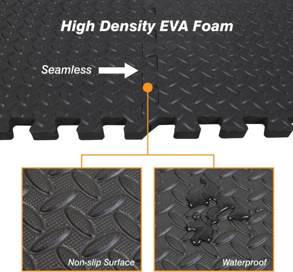 Mat Block Interlocking Foam Tiles Puzzle Mats for Floor 24 SQ FT, 1/2 inch, 6 Tiles, EVA Gym Mat Flooring Exercise Equipment Mat for Home Gym Equipment, Black, 6pcs