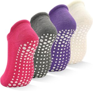 SkiBeaut Grips Non Slip Socks for Women, 4 Pairs Yoga Pilates Anti Skid Socks Woman Hospital Gripper Socks