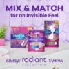 Tampax Radiant Tampons Multipack, Regular/Super Absorbency, with Leakguard Braid, Unscented, 28 Count x 3 Packs (84 Count Total)