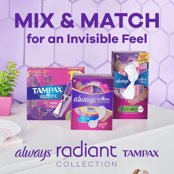 Tampax Radiant Tampons Multipack, Regular/Super Absorbency, with Leakguard Braid, Unscented, 28 Count x 3 Packs (84 Count Total)
