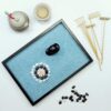 Oasis of Calm Zen Garden Kit. 11x8 Inch Beautiful Premium Japanese Decor Mini Meditation Gifts Set. Home, Office Desk Accessories. Zen Decor Sand Garden. Aqua Blue Sand, 6 Tools, 6 Features incl rocks