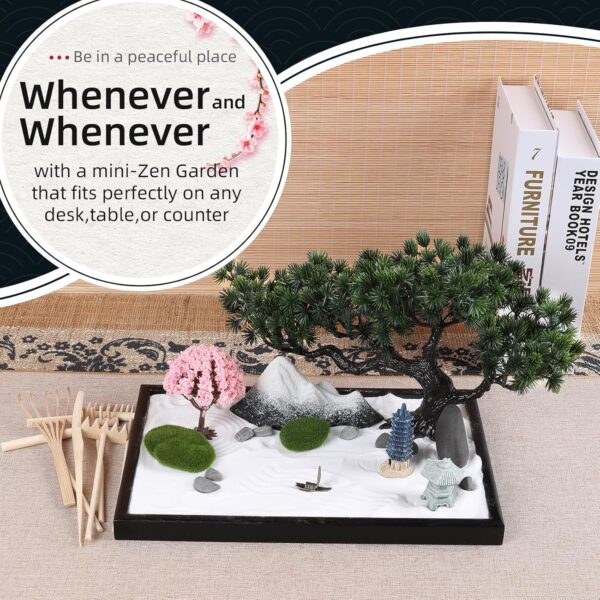 Zen Garden Kit 11x8 with White Sand Japanese Mini Beach Zen Sand Artificial Bonsai Tree Rocks Rakes and Accessories for Prayer,Home,Office Desk Zen Sand Garden,Sand Tray Meditation Room