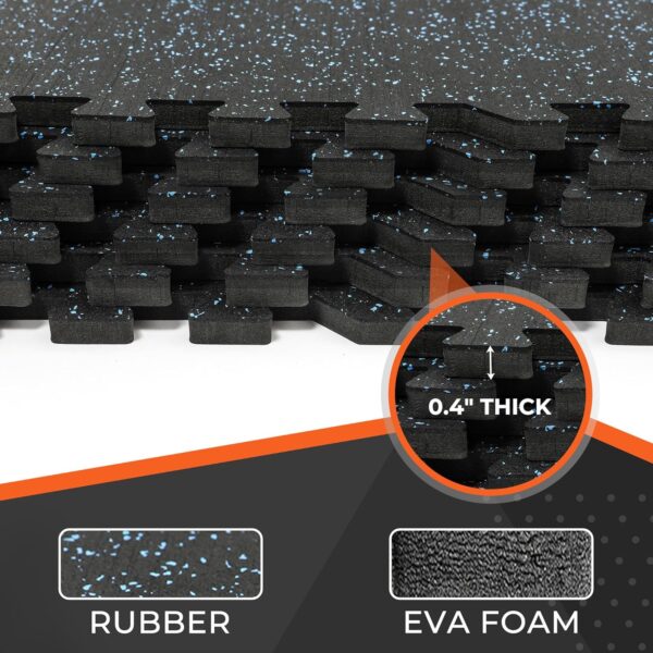91fsfetWzrL._AC_SL1500_.jpg SUPERJARE 0.4'' Thick 6 Pcs 24 Sq Ft Rubber Top Exercise Equipment Mats, High Density EVA Foam Mats with Rubber Top, Interlocking Gym Flooring for Home Gym, Protective Workout Mat, Black/Blue