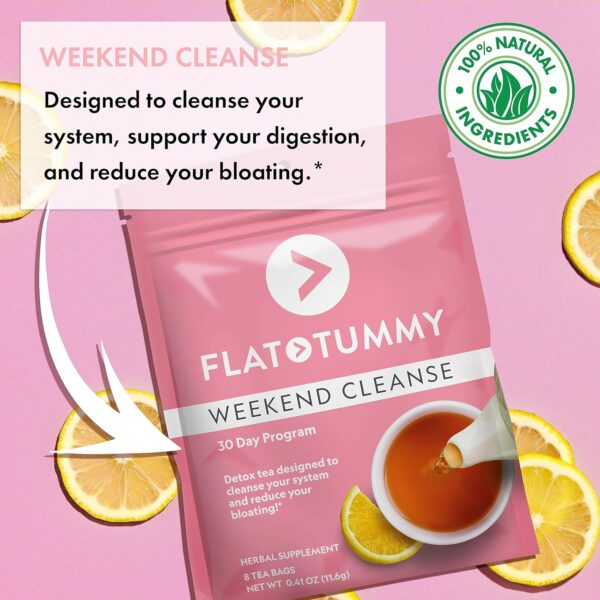 Flat Tummy Weekend Cleanse Tea - 30 Day Program - All Natural Colon Cleanse w/Senna and Dandelion Root, Provides Bloating Relief for Women - Detox Cleanse for Digestion Support and Gas Relief