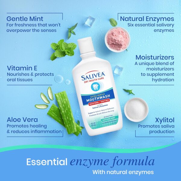 SALIVEA Dry Mouth Mouthwash - Soothing Mint Mouthwash with Natural Salivary Enzymes - Gentle Mouthwash to Aid Dry Mouth Care - Breath Freshener & Dry Mouth Care - Mint Flavor (2 Pack)