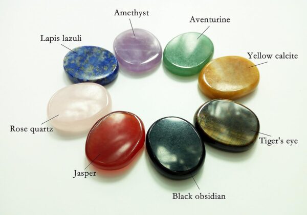 Chakra Stones 8 PCS Kit, Oval Shape, Tumbled & Polished, for Use in Grounding Balancing Soothing Meditation Reiki or as Worry Stones, Hot Spa Rock & Massage (8-pcs Chakra Stones)