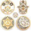 5.31" Sacred Geometry Wall Art 4 PCS Set, (Sacred Lotus, Hamsa Hand, Soul Star, Union Sun Moon) Crystal Grid Meditation Chakra Wooden Wall Art Yoga Decor Spiritual Gifts