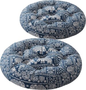 Codi Meditation Floor Pillow, Boho Pillows Seating for Adults and Kids, Large Cushion for Yoga Living Room Tatami Sitting, Memory Foam Added, 22x22 Inch Pack of 2, Round - Indigo Elephant