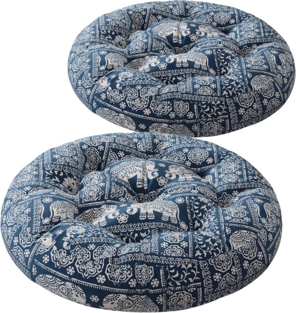 Codi Meditation Floor Pillow, Boho Pillows Seating for Adults and Kids, Large Cushion for Yoga Living Room Tatami Sitting, Memory Foam Added, 22x22 Inch Pack of 2, Round - Indigo Elephant