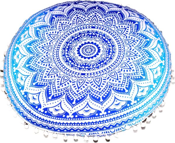 Large Round seat Floor Cushion Chair Ottoman Cover Pouf Pillow Meditation Floor Cushions for Adults Seating pouffe Ottoman Throw Covers Craft Room Furniture for Sitting Cover 22 Inches (Blue)
