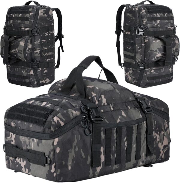 Gym Bag Duffle Bags Backpack Travel Duffel Bag with Weekend Overnight Bag for Outdoor,Tactical,Sports,Travel,Camping,Hunting (Black Camo, Large-27IN)
