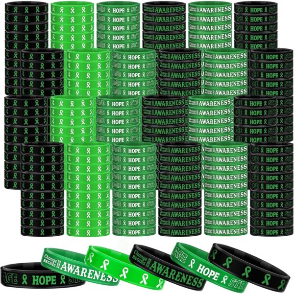 Sosation Mental Health Awareness Bracelet Green Awareness Ribbon Silicone Bracelets with Inspirational Saying Unisex Depression Bracelet for Women Men, 6 Styles