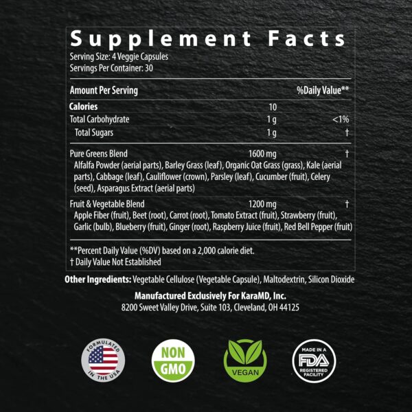 KaraMD Pure Nature | Greens, Fruits & Vegetables Whole Food Supplement | Vitamins, Fiber & Antioxidants | Support Energy & Digestion | Non-GMO, Gluten Free & Vegan Friendly | 3 Pack