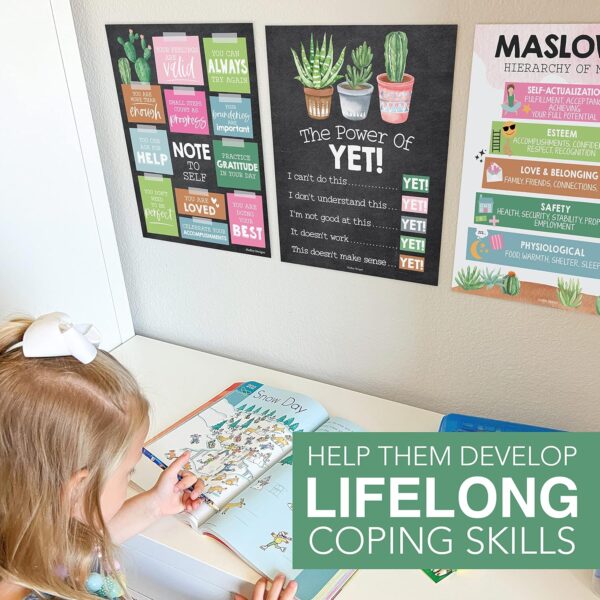 Hadley Designs 9 Cactus Mental Health Posters For Classroom Elementary - School Counselor Office Decor, Mental Health Therapy Decor For Office, School Counseling Office Decor, Calm Corner