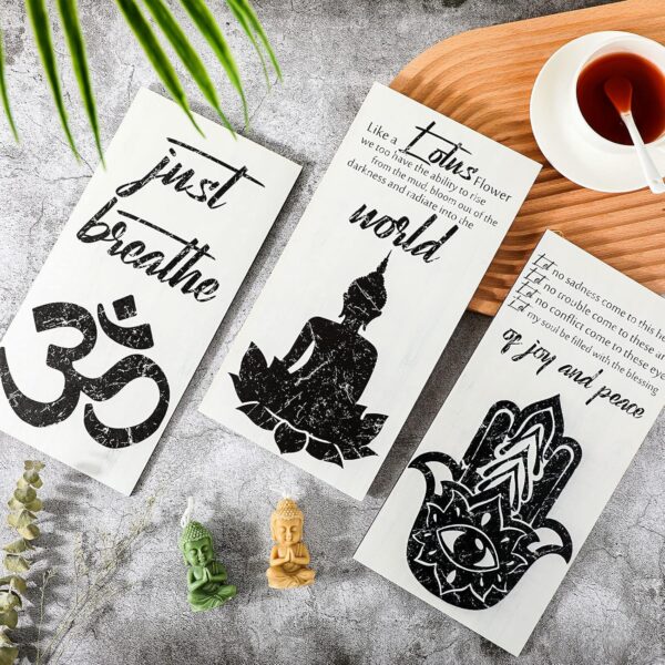 3 Pieces Buddha Quotes Wall Decors Meditation Room Inspirational Wall Arts Zen Meditation Decors Wooden Hanging Decorations for Living Room Home Yoga