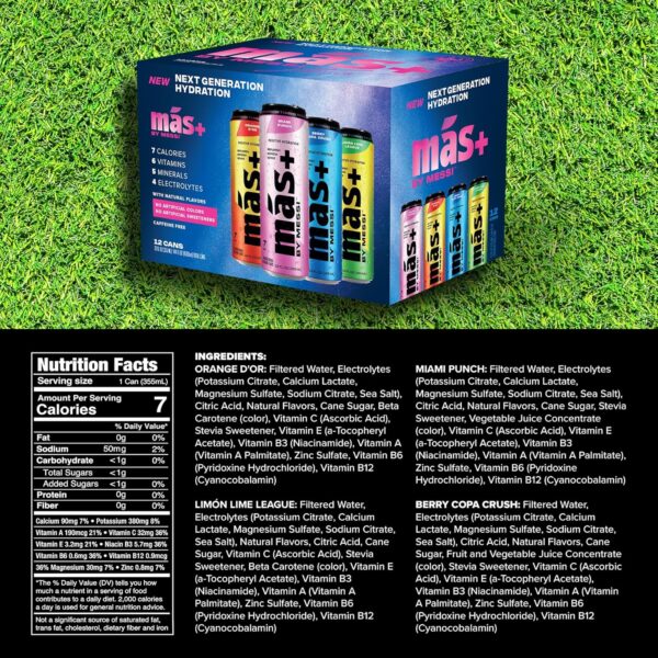 Más+ by Messi 12oz Variety Pack Sports Drink & Hydration Beverage, 12-pack
