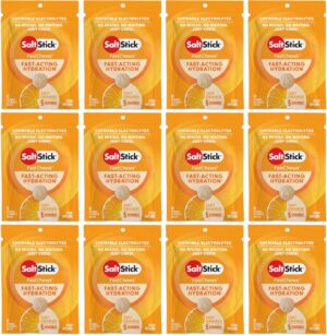 SaltStick Electrolyte FastChews Chewable Tablets | 120 Count - Orange | Salt Tablets for Runners, Sports Nutrition, Hydration Tablets, Electrolyte Chews | 12 Packets of 10 Tablets Each