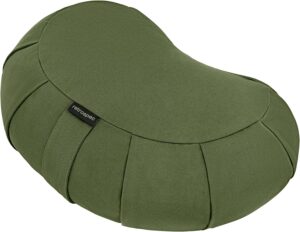 Retrospec Sedona Zafu Meditation Cushion Filled w/Buckwheat Hulls - Yoga Pillow for Meditation Practices - Machine Washable 100% Cotton Cover & Durable Carry Handle; Crescent, Basil