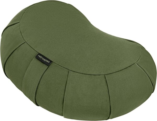 Retrospec Sedona Zafu Meditation Cushion Filled w/Buckwheat Hulls - Yoga Pillow for Meditation Practices - Machine Washable 100% Cotton Cover & Durable Carry Handle; Crescent, Basil